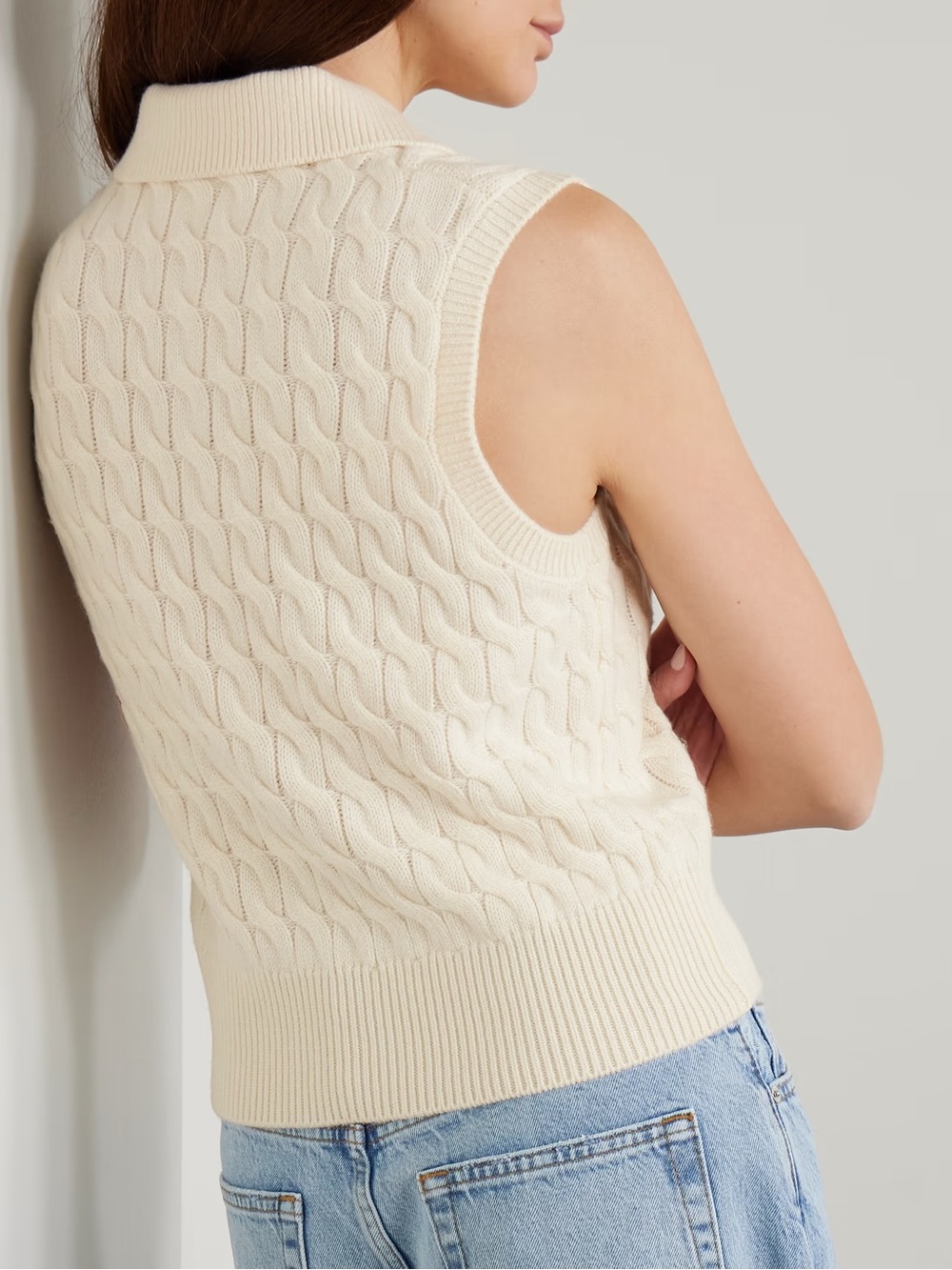 NWT FRAME The Cable Knit Polo Vest in Cream - Picture 12 of 16